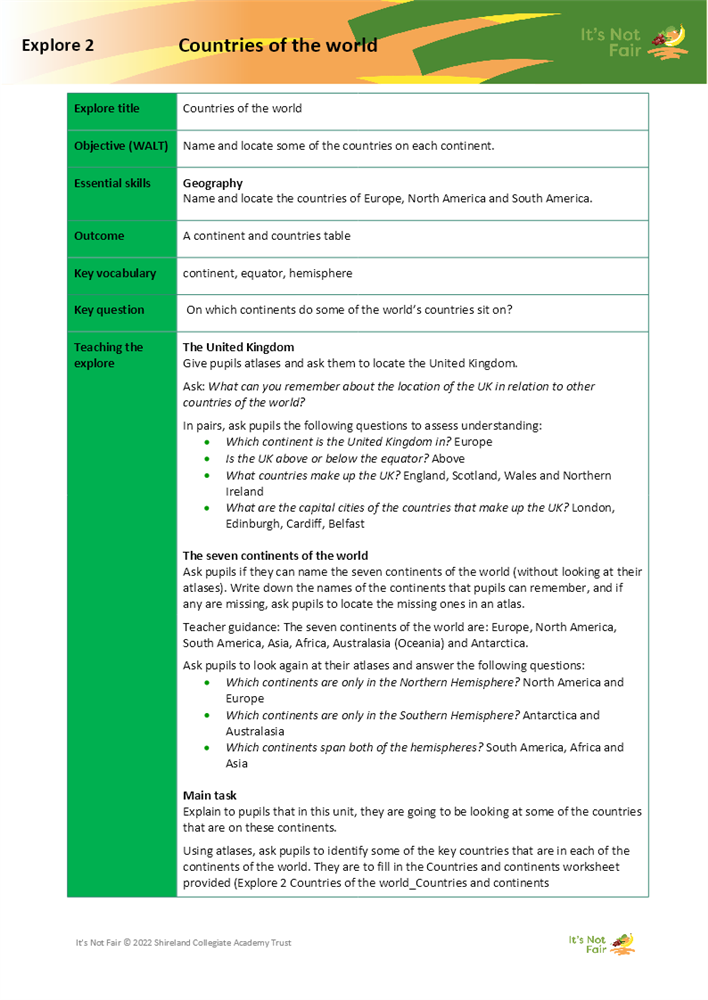 Explore 2 Countries of the world: teacher notes | eduu.school